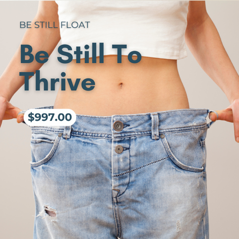woman wearing pants that are too big for her with text over it that says be still to thrive